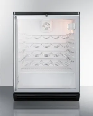 24 Inch Freestanding Wine Cellar with 36-Bottle Capacity, 4 Scalloped Wire Shelves, Automatic Defrost, Interior Lighting and Door Lock: Long Towel Bar Handle