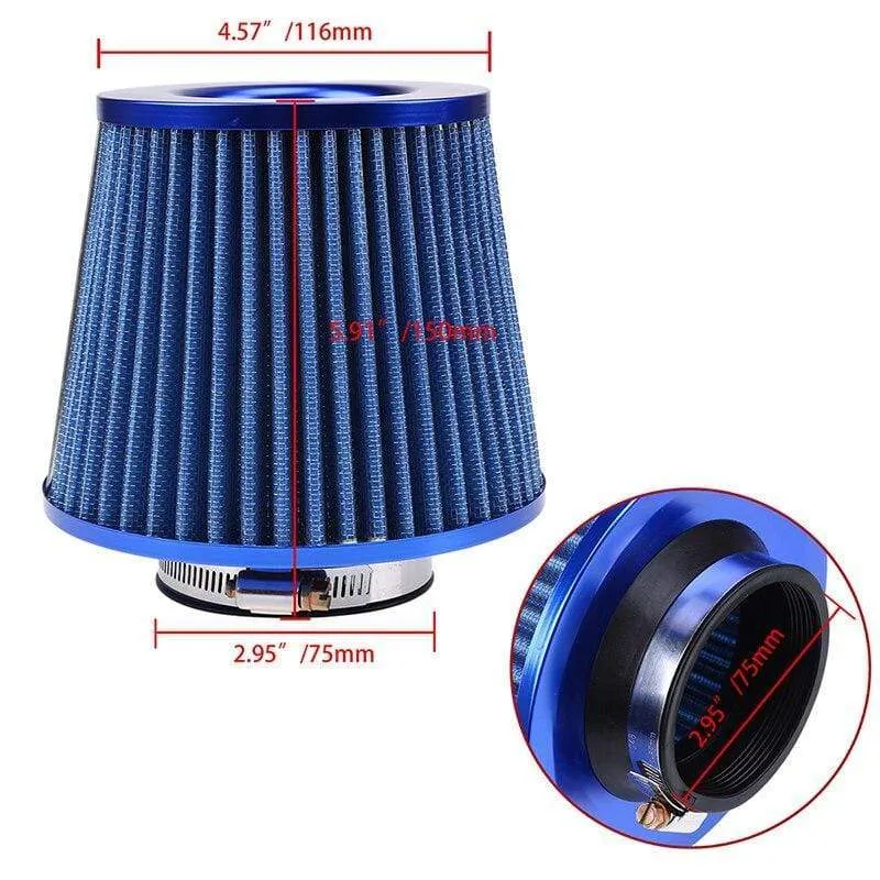 3 76mm Air Intake Kit Aluminum Admission Pipe With High Flow Air Filter Cold Air Inlet Duct , Mushroom Head
