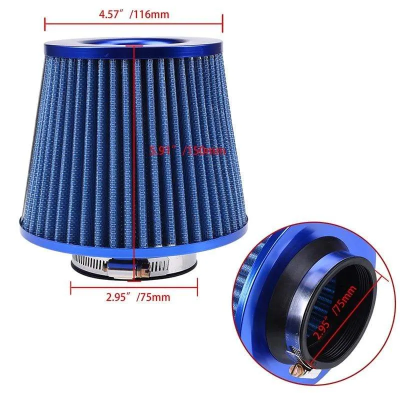 3 76mm Air Intake Kit Aluminum Admission Pipe With High Flow Air Filter Cold Air Inlet Duct , Mushroom Head