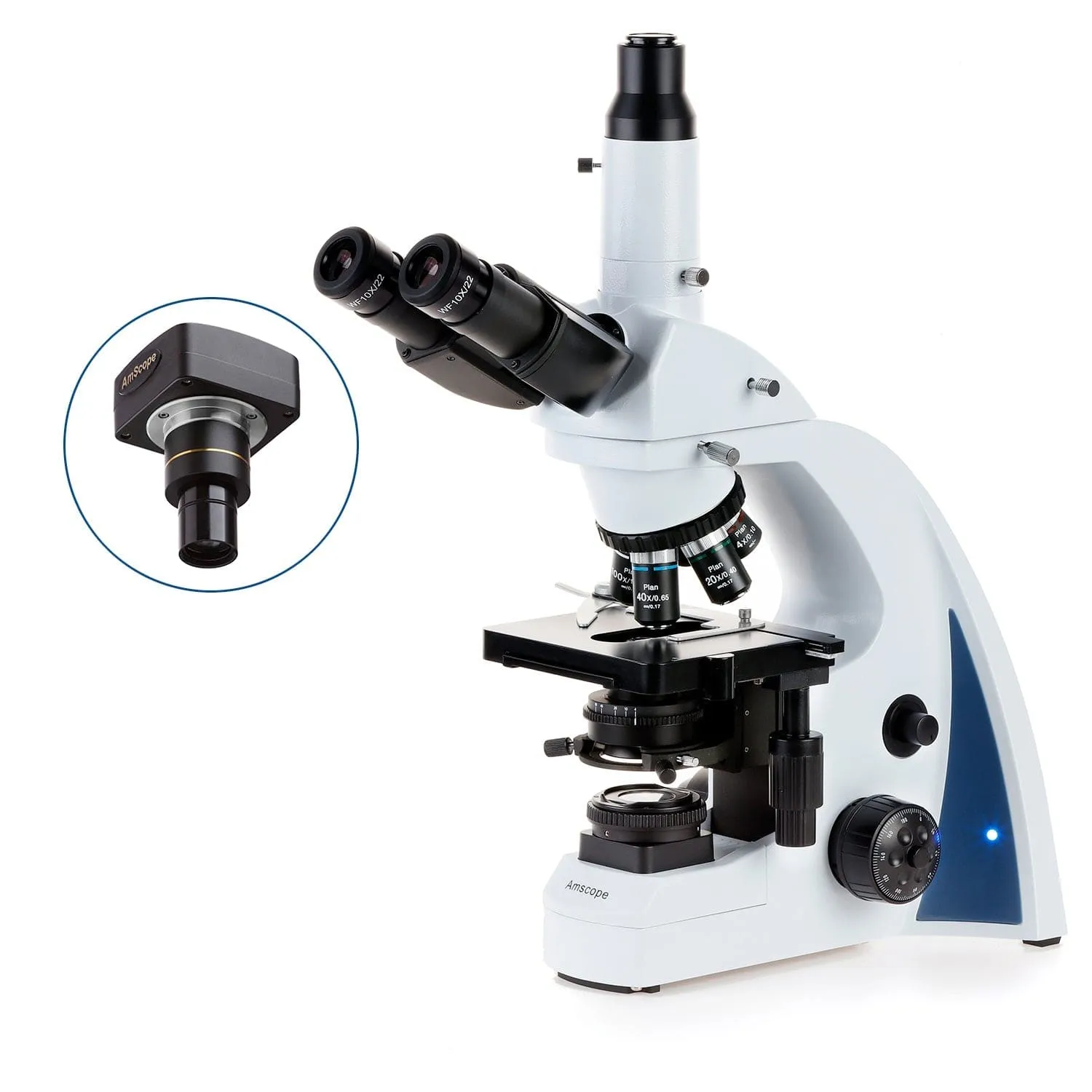 AmScope T670 Series Trinocular Compound Microscope with Koehler LED, Plan Achromatic Objectives and Optional Camera