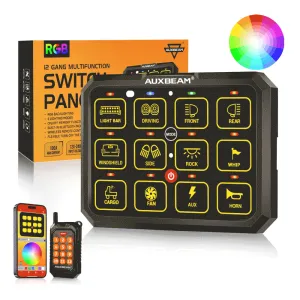 Auxbeam - AC-1200 RGB Switch Panel with App & Remote Control, Toggle/Momentary/Pulsed Mode Supported (One-Sided Outlet)
