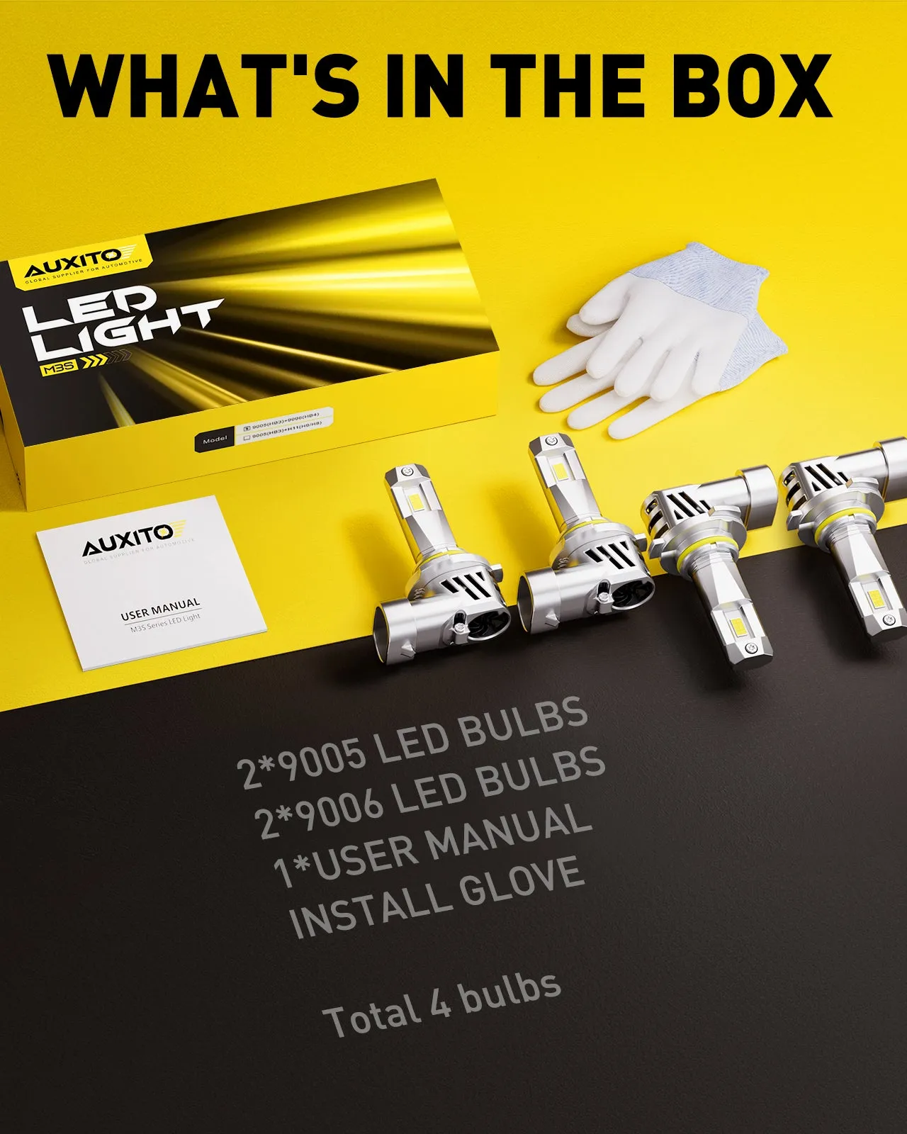 AUXITO 9005 & 9006 LED Bulbs Combo, 800% Brighter 6500K Cool White, 1:1 Mini Size with Cooling Fan