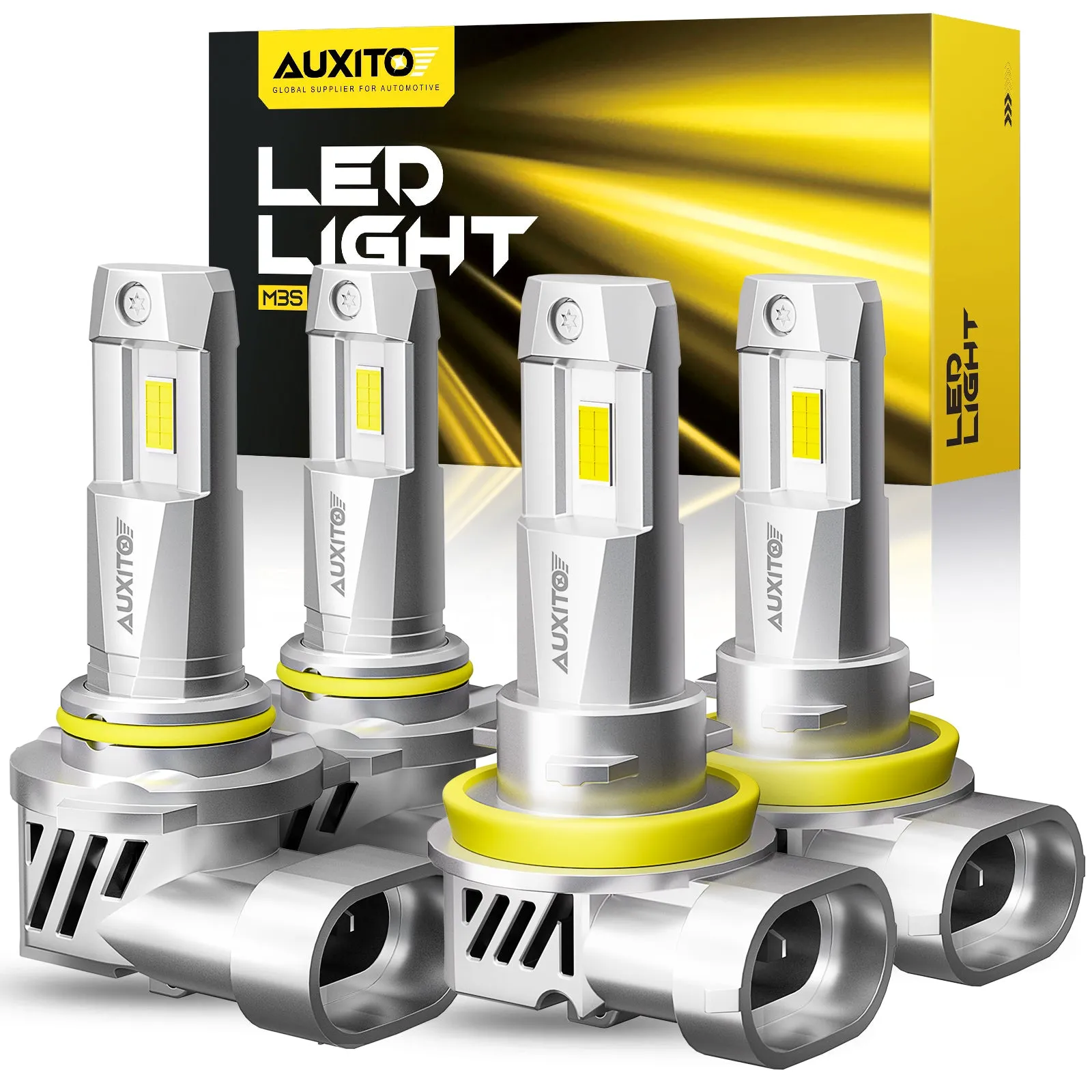 AUXITO 9005/HB3 & H11/H8/H9 LED Bulbs Combo 2024 M3S Upgrade, 800% Brighter 6500K Cool White, Compact 1:1 Size, Plug-and-Play