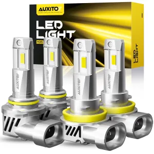 AUXITO 9005/HB3 & H11/H8/H9 LED Bulbs Combo 2024 M3S Upgrade, 800% Brighter 6500K Cool White, Compact 1:1 Size, Plug-and-Play