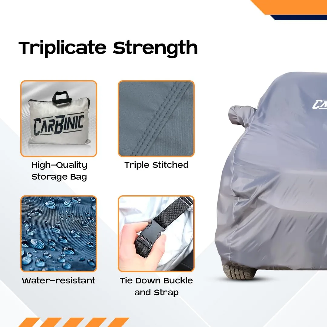 CARBINIC Car Body Cover for KIA Seltos 2019 | Water Resistant, UV Protection Car Cover | Scratchproof Body Shield | Dustproof All-Weather Cover | Mirror Pocket & Antenna | Car Accessories, Grey