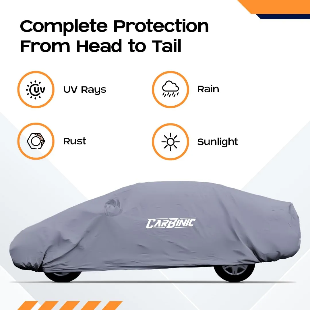 CARBINIC Car Body Cover for KIA Seltos 2019 | Water Resistant, UV Protection Car Cover | Scratchproof Body Shield | Dustproof All-Weather Cover | Mirror Pocket & Antenna | Car Accessories, Grey
