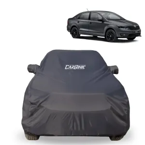 CARBINIC Car Body Cover for Skoda Rapid 2021 | Water Resistant, UV Protection Car Cover | Scratchproof Body Shield | All-Weather Cover | Mirror Pocket & Antenna | Car Accessories Dusk Grey