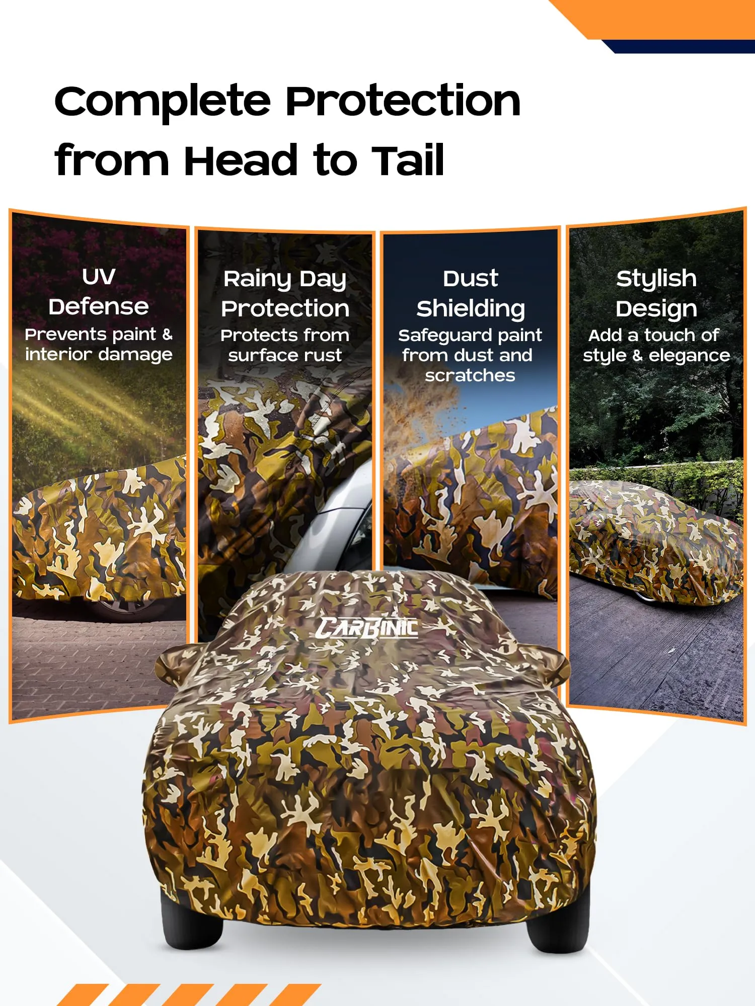 CARBINIC Waterproof Car Body Cover for Tata Punch 2021 | Dustproof, UV Proof Car Cover | Punch Car Accessories | Mirror Pockets & Antenna Triple Stitched | Double Layered Soft Cotton Lining, Jungle