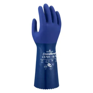 Chemical Resistant Gloves - SHOWA Blue Double-Dipped Nitrile Coating Seamless Liner, 14", CS701