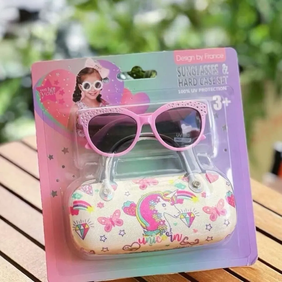 Cute Design UV400 Protection Sunglasses with Case for Kids