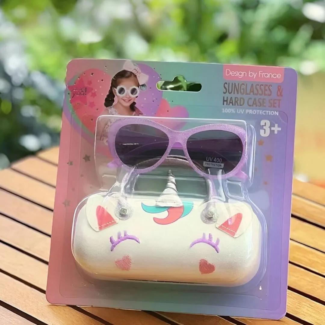 Cute Design UV400 Protection Sunglasses with Case for Kids