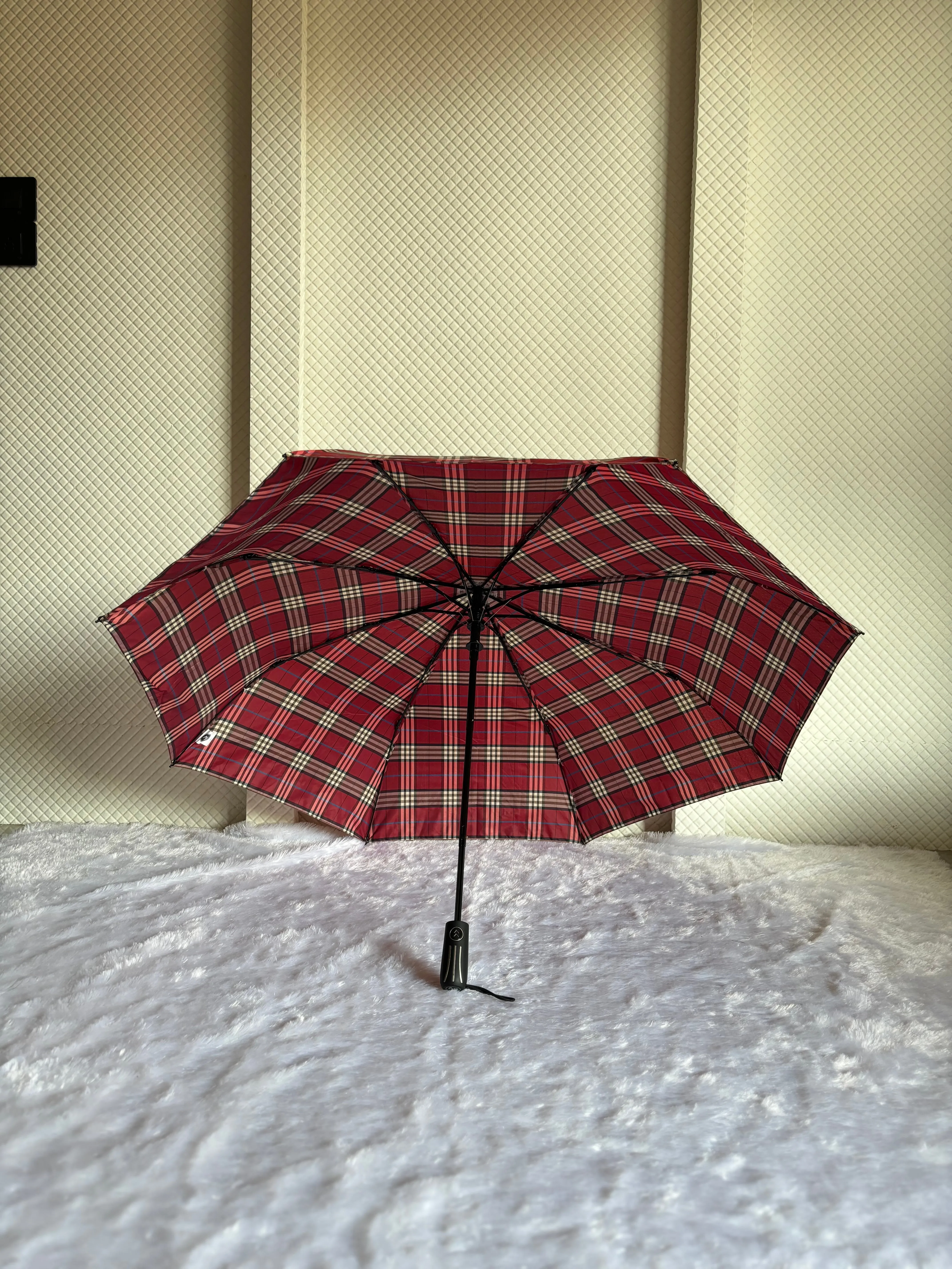 Jainsons Rain-Check 3 Fold Jumbo Umbrella | Checks Print | Maroon