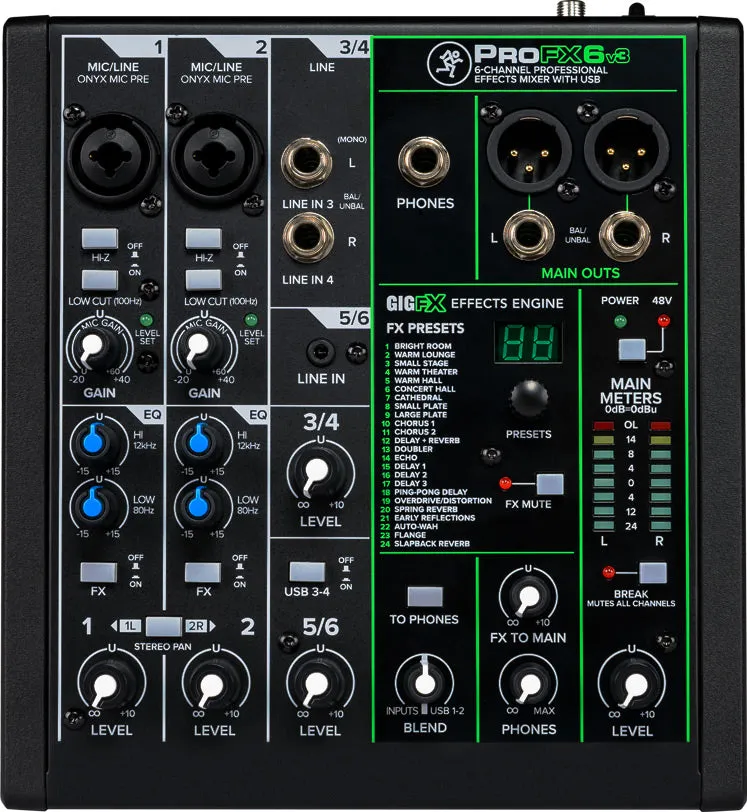 Mackie PROFX6V3 6-Channel Professional Effects Mixer with USB