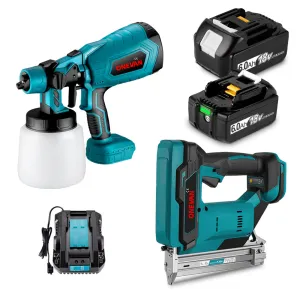 ONEVAN Paint Spray Gun & F30G Staple Gun Brushless Cordless 2‑Pc. Combo Kit 6.0Ah
