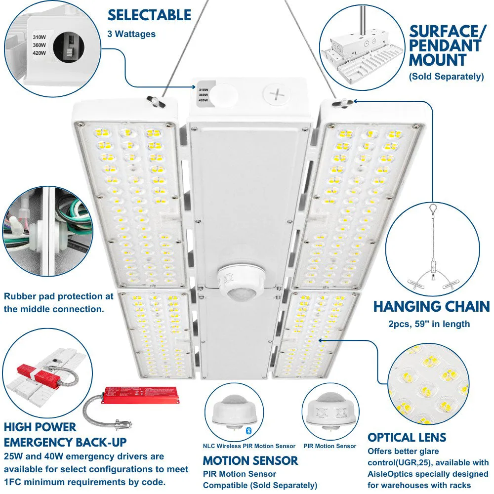 PAVO V LED High Bay Light - 420W/360W/310W Selectable - 63,800lm - 120-277V - 5000K - 1000W Equal