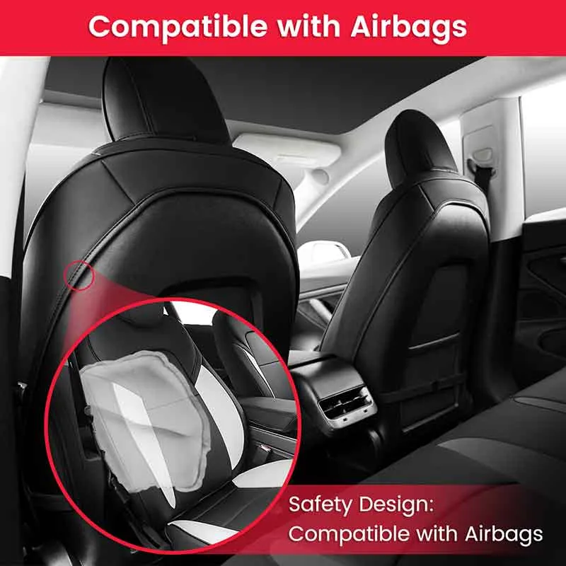 TAPTES® Rear Seat Covers for Tesla Model 3, Black & White Litchi  Leather Seat Covers for Model 3