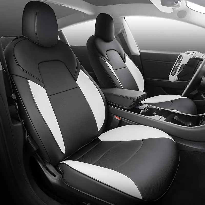 TAPTES® Rear Seat Covers for Tesla Model 3, Black & White Litchi  Leather Seat Covers for Model 3