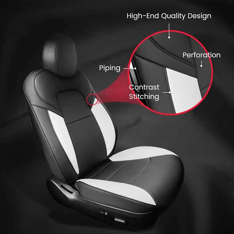 TAPTES® Rear Seat Covers for Tesla Model 3, Black & White Litchi  Leather Seat Covers for Model 3
