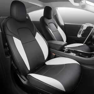 TAPTES® Rear Seat Covers for Tesla Model 3, Black & White Litchi  Leather Seat Covers for Model 3