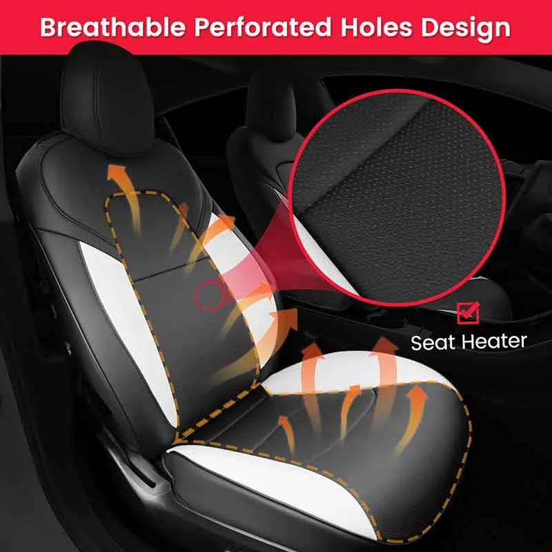 TAPTES® Rear Seat Covers for Tesla Model 3, Black & White Litchi  Leather Seat Covers for Model 3