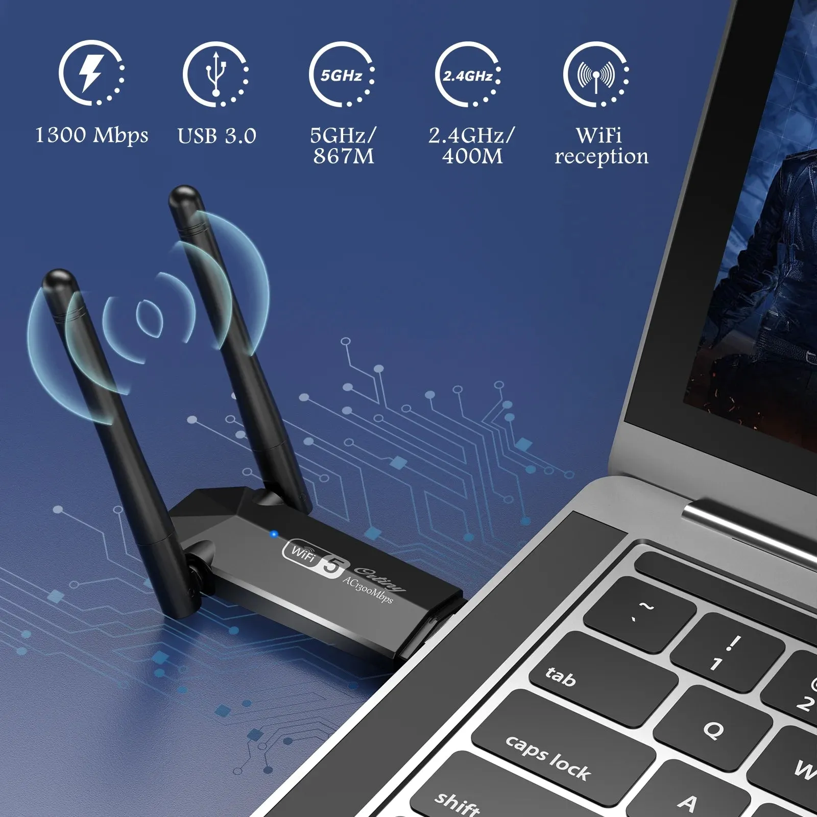 USB Wifi Adapter,  1300Mbps Wifi USB Dual Band 5G/2.4G Wireless Network Adapter