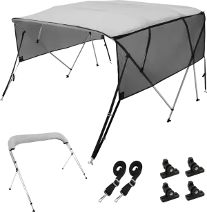 Vevor 4 Bow Bimini Top Boat Cover 600D 8' x 85"-90" x 54" Detachable Mesh Sidewalls Aluminum Frame New